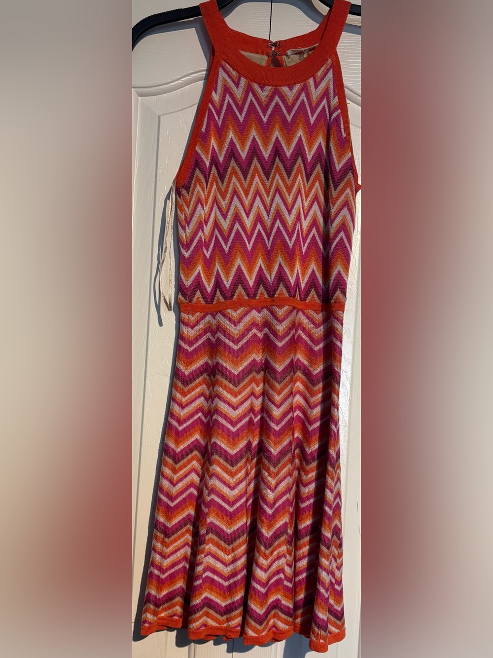 Trina Turk Chevron Knit Skater Dress in Pink and Orange